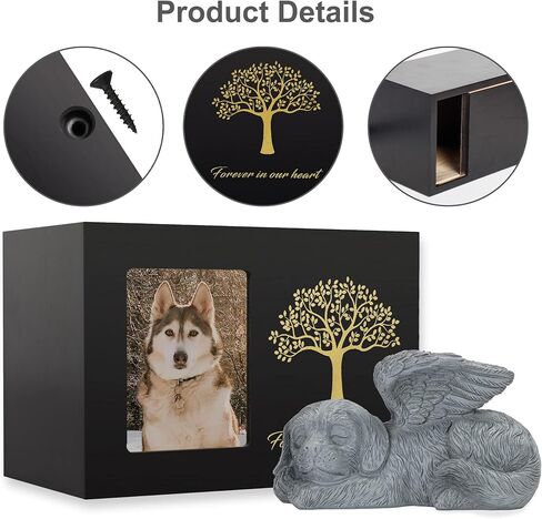 صندوق رماد الكلاب من ذا 7 بوكس للحيوانات الاليفة من الخشب الاسود مع ملاك وشنطة رماد in Kuwait