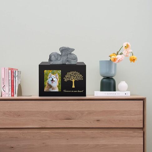 صندوق رماد الكلاب من ذا 7 بوكس للحيوانات الاليفة من الخشب الاسود مع ملاك وشنطة رماد in Kuwait