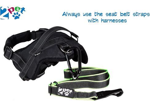 2 بي اي تي حزام امان للكلاب قابل للتعديل مناسب لجميع السلالات - يستخدم مع السرج - جميع انواع السيارات - سلسلة بمشبك حلقة - اخضر واسود in Kuwait