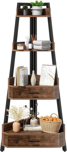 Elsie&Mi 55.1 Inch Tall Corner Shelf, 4-Tire 2 Drawers Corner Cabinet, Storage Rack for Living Room, Office, Kitchen, Basement, Bedroom, Rustic Brown in Saudi Arabia