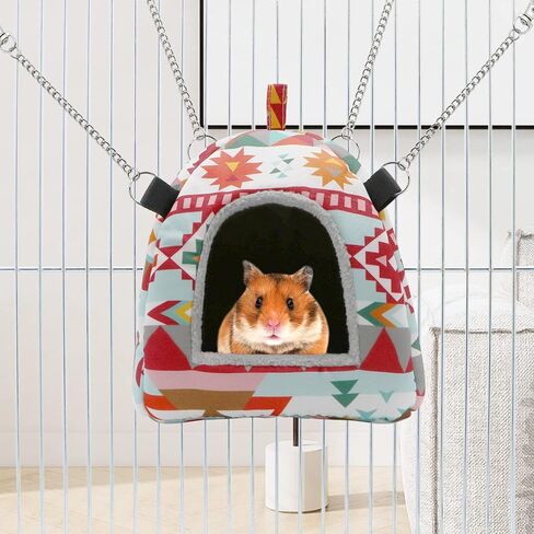 Hamster Tent Bed Winter Warm Hammock Sleeping Bed for Gerbil Rat Sugar Glider Squirrel Hedgehog Small Birds (M, Pink Ethnic) in Saudi Arabia