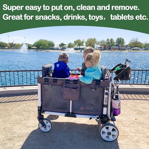 Bandelt Double Sided Stroller Snacks Tray for Wonderfold Wagon W Series Waterproof Kids Toy Placement Faux Leather Sides for Eating and 2 Kid’s Cup Holder (W2 Series) in Kuwait