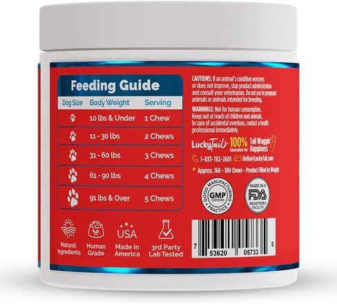 مضغ AllerImmune+ LuckyTail لتخفيف الحساسية الموسمية للكلاب - زيت السلمون والكركم وخل التفاح - بروبيوتيك للكلاب لحكة الجلد - مكمل مضاد للحكة للكلاب - 180 مضغ ناعم in Kuwait