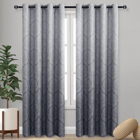 ستائر تعتيم متدرجة من DWCN لغرفة النوم - ستائر بحلقات معدنية عازلة للحرارة بنمط دمشقي لغرفة المعيشة، مجموعة من لوحتين، طول 52 × 84 بوصة، رمادي in Kuwait