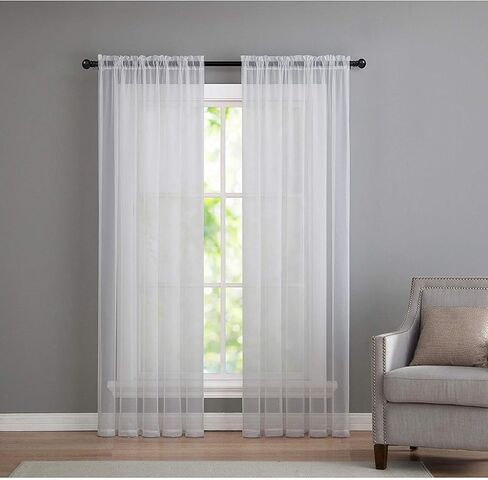 GoodGram 2 Pack: Basic Rod Pocket Sheer Voile Window Curtain Panels - Assorted Colors (White, 84 in. Long) in Kuwait