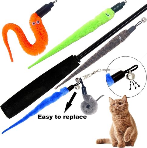 Cat Toy Worm Refills, 15 Pieces Interactive Cat Wand Attachments Worms Toy for Indoor Cats in Kuwait
