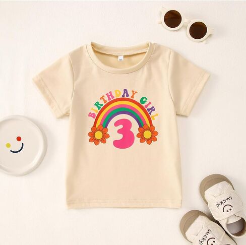 Rainbow Birthday Girl Shirt for Baby Toddler Girls Birthday Tees Outfits Kids Cute Party Gift T-Shirt Tops 1-7 Years in Saudi Arabia