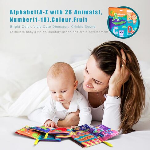 لعبة كتاب الأطفال من القماش الناعم من أمينفن، كتاب تعليم الأطفال من القماش الملون (الأبجدية ABC-Z، 123-10، اللون، الفاكهة، 4 عبوات)، صوت مجعد باللمس والشعور، لعبة تعليمية مبكرة، هدية للأطفال الرضع والأطفال الصغار in Kuwait