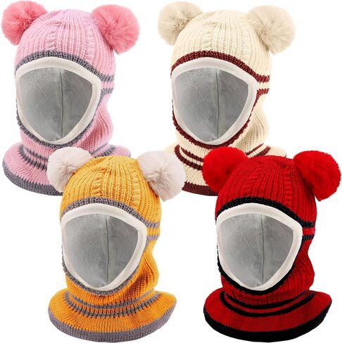 Suhine 4 Pieces Cute Baby Winter Hat Scarf Set Warm Toddler Kids Beanie Hat Scarf Unisex Infant Winter Hat with Neck Warmer for Cold Weather Boys Girls, 4 Colors in Kuwait