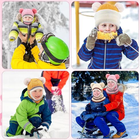 Suhine 4 Pieces Cute Baby Winter Hat Scarf Set Warm Toddler Kids Beanie Hat Scarf Unisex Infant Winter Hat with Neck Warmer for Cold Weather Boys Girls, 4 Colors in Kuwait