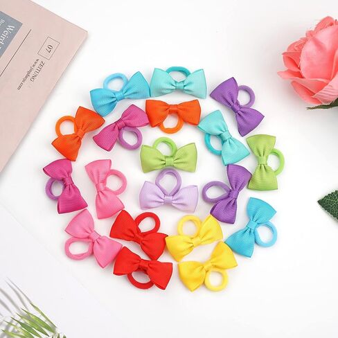 Ayesha 80Pcs Baby Hair Ties Toddler Hair Bows Rubber Bands with Bows Ponytail Holders Pigtail Tiny Bows Hair Accessories for Girls Thin Hair in Kuwait