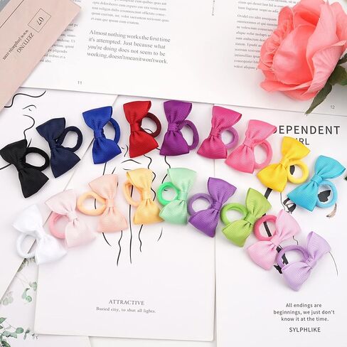 Ayesha 80Pcs Baby Hair Ties Toddler Hair Bows Rubber Bands with Bows Ponytail Holders Pigtail Tiny Bows Hair Accessories for Girls Thin Hair in Kuwait