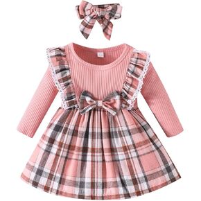 MauTolz Toddler Baby Girl 2Pcs Outfits Set Fall Winter Clothes Ruffles Long Sleeve Shirt and Plaid Shorts Skirt in Kuwait