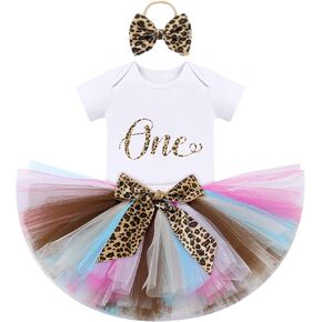 IBTOM CASTLE Farm Cow Giraffe Party Outfit for Baby Girl 1st Birthday Princess Romper+Tutu Skirt Set+Headband Photo Shoot in Saudi Arabia