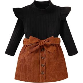 FYBITBO Toddler Little Girls Christmas Outfits Knit Long Sleeve Sweater Shirt+Plaid Flannel Skirt Winter Holiday Clothes Set in Kuwait