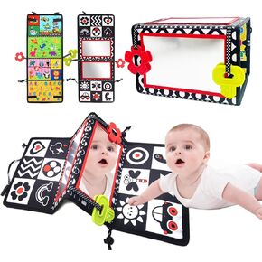 LuLumaoqu Tummy Time Mirror Toy，Black and White High Contrast Baby Sensory Toys，Infants Toy,Montessori Crawling Toy with Soft Teethers，Suitable for Newborn Infants 0 3 6 9 12 Months in Kuwait