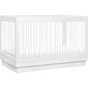 babyletto Harlow Acrylic 3-in-1 Convertible Crib with Toddler Bed Conversion Kit in Washed Natural with Acrylic Slats, Greenguard Gold Certified in Kuwait