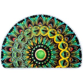 Half Round Door Mat,Semi Circle Bathroom Floor Rug,Mandala Boho Bohemian Green Non-Slip Welcome Entrance Way Absorbent Bath Mat,Microfiber Tufted Indoor Rug for Kitchen Living Room (a1)