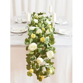 MISSPIN 2pcs Artificial Flowers Garland Eucalyptus Garland Vintage Fake Flower Peony Rose Vine Greenery Decorative Wall Hanging Plant for Wedding Arch Door Arrangement Party Decor (Violet,2)