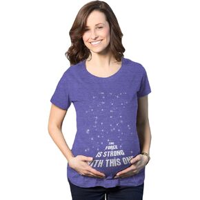 Maternity Force is Strong Funny Pregnancy Graphic for T Shirt | Funny Graphic Pregnancy Tee, Graphic Maternity Wear, Cool Movie Short Sleeve, Ruched, stretchy, soft, Maternity Shirts in Kuwait