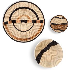 KAZI Decorative Baskets, Wall & Home Decor, Fruit Bowl and Storage Basket, Artisan-made with Raffia, Eco-friendly by African Artisans, Set of 3 (Neutral)