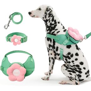 VETRESKA Flora Dog Harness, Leash and Collar Set, No Pull Dog Vest Harness for Walking and Training, Adjustable, Easy Control and Soft Padded Pet Harness and Backpack for Small Medium Large Dogs, L