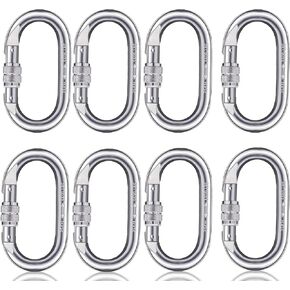 Climbing Carabiner Clips, Large Carabiner Heavy Duty, 25KN Locking Carabiners ASTM F1774-20 Certified for Rigging, Ropes, Hammocks, Camping, O Shaped 4.3 Inch, Silver.