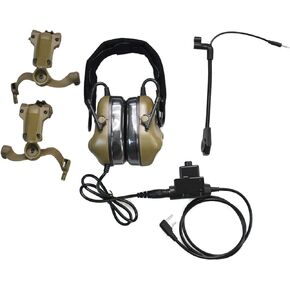 Hdlsina Tactical Headset + with U94 PTT 2pin with ARC Rail Adapter Compatible FAST helmet ACH helmet MICH helmet