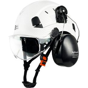 SAFEBUILDER Safety Helmet with Visor Ear Muffs Work at Hight Carbon Fiber Abs Hard Hats for Industrial Construction Head Protection ANSI Z89.1 Approved