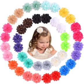 40PCS 2Inch Chiffon Flower Hair Bows Clips for Girls Fully Lined Non Slip Toddler Hair Accessories for Baby Toddler Girls 20 Colors in Pairs in Kuwait