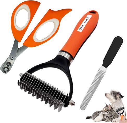 مقصات تقليم أظافر الكلاب والقطط من دوكلوم للمبتدئين، مشط فرشاة إزالة تساقط الحيوانات الأليفة للحيوانات الأليفة ذات الشعر الطويل، أداة فك تشابك الشعر الآمنة للشعر غير اللامع، 3 عبوات من أدوات الحلاقة الاحترافية للجرو والقطط in Kuwait