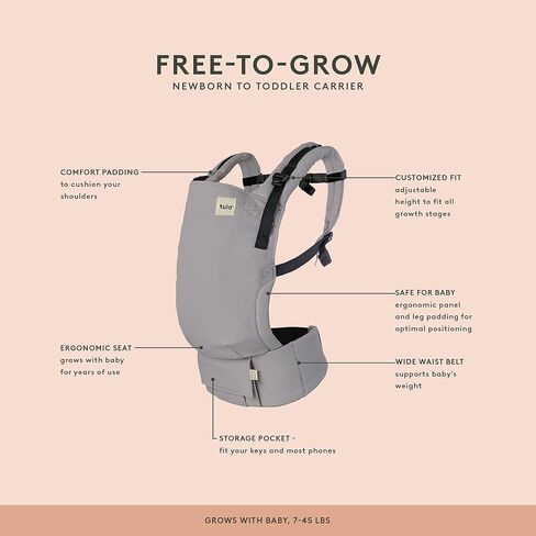Baby Tula Free-to-Grow Coast Mesh Baby Carrier 7-45 lb, Adjustable Newborn to Toddler Carrier, Ergonomic Inward Front and Back Carry, Lightweight - Coast Overcast, Light Gray with Light Gray Mesh… in Kuwait