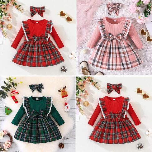 MauTolz Toddler Baby Girl 2Pcs Outfits Set Fall Winter Clothes Ruffles Long Sleeve Shirt and Plaid Shorts Skirt in Kuwait