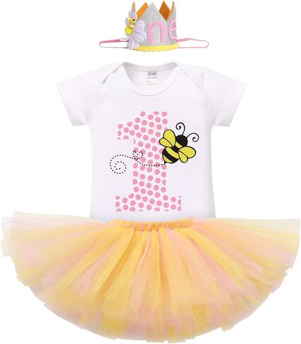 IBTOM CASTLE Farm Cow Giraffe Party Outfit for Baby Girl 1st Birthday Princess Romper+Tutu Skirt Set+Headband Photo Shoot in Saudi Arabia