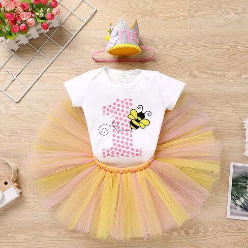 IBTOM CASTLE Farm Cow Giraffe Party Outfit for Baby Girl 1st Birthday Princess Romper+Tutu Skirt Set+Headband Photo Shoot in Saudi Arabia