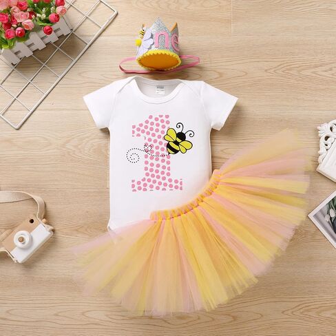 IBTOM CASTLE Farm Cow Giraffe Party Outfit for Baby Girl 1st Birthday Princess Romper+Tutu Skirt Set+Headband Photo Shoot in Saudi Arabia
