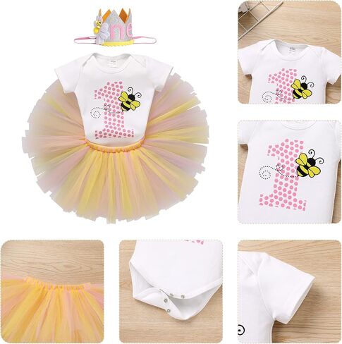 IBTOM CASTLE Farm Cow Giraffe Party Outfit for Baby Girl 1st Birthday Princess Romper+Tutu Skirt Set+Headband Photo Shoot in Saudi Arabia