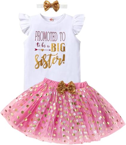 Toddler Kids Baby Girls Girls Big Sister Outfits Long Sleeve T-Shirt Tank Top Dot Mesh Tutu 2PCS kirt Set in Saudi Arabia