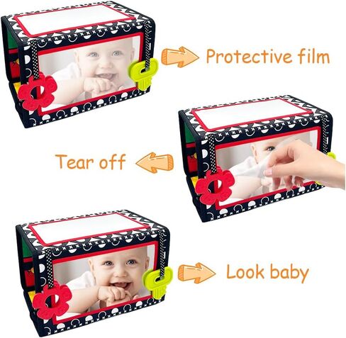 LuLumaoqu لعبة مرآة وقت البطن، ألعاب حسية للأطفال باللونين الأبيض والأسود عالية التباين، لعبة للرضع، لعبة زحف مونتيسوري مع عضاضات ناعمة، مناسبة للرضع حديثي الولادة 0 3 6 9 12 شهرًا in Kuwait