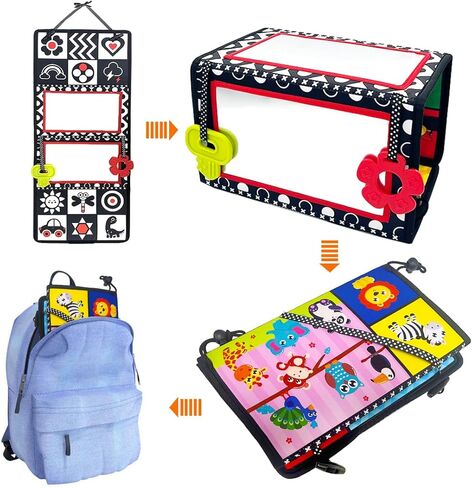 LuLumaoqu لعبة مرآة وقت البطن، ألعاب حسية للأطفال باللونين الأبيض والأسود عالية التباين، لعبة للرضع، لعبة زحف مونتيسوري مع عضاضات ناعمة، مناسبة للرضع حديثي الولادة 0 3 6 9 12 شهرًا in Kuwait