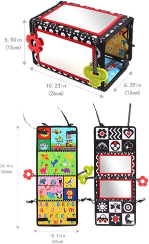 LuLumaoqu لعبة مرآة وقت البطن، ألعاب حسية للأطفال باللونين الأبيض والأسود عالية التباين، لعبة للرضع، لعبة زحف مونتيسوري مع عضاضات ناعمة، مناسبة للرضع حديثي الولادة 0 3 6 9 12 شهرًا in Kuwait