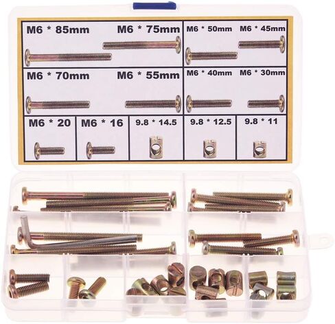 سبرايت ساينس طقم براغي ومسامير لسرير الاطفال مقاس 16 ملم و20 ملم و30 ملم و40 ملم و45 ملم و50 ملم و55 ملم و70 ملم و75 ملم و85 ملم وصواميل اسطوانية للاثاث وسرير بطابقين in Kuwait