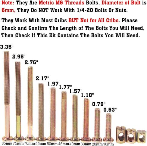 سبرايت ساينس طقم براغي ومسامير لسرير الاطفال مقاس 16 ملم و20 ملم و30 ملم و40 ملم و45 ملم و50 ملم و55 ملم و70 ملم و75 ملم و85 ملم وصواميل اسطوانية للاثاث وسرير بطابقين in Kuwait