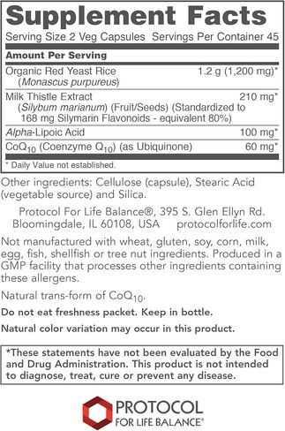 Protocol Red Yeast Rice Plus 600mg - ALA, CoQ10, Milk Thistle - Heart, Liver - 90 Veg Caps in Saudi Arabia