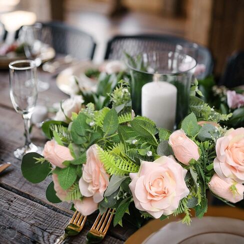 Felice Arts 2 Pack Champagne Rose Garland 13 FT Fake Flower Garland for Valentine's Day Wedding Table Arrangement DIY Flower Wreath Decor in Saudi Arabia