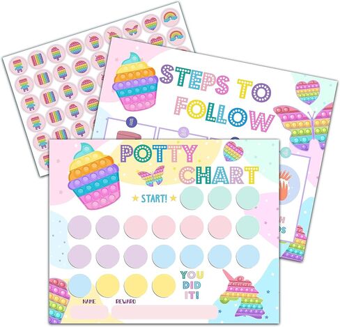 Pop It Potty Training Sticker Chart, 10 Potty Charts with 216 Round Stickers & 1 Instruction Sheet, Potty Reward Sticker Chart for Toddlers Girls - A10 in Saudi Arabia