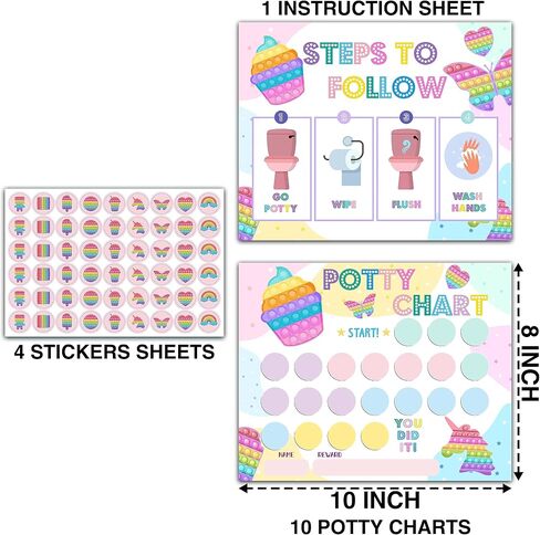 Pop It Potty Training Sticker Chart, 10 Potty Charts with 216 Round Stickers & 1 Instruction Sheet, Potty Reward Sticker Chart for Toddlers Girls - A10 in Saudi Arabia