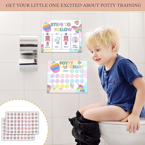 Pop It Potty Training Sticker Chart, 10 Potty Charts with 216 Round Stickers & 1 Instruction Sheet, Potty Reward Sticker Chart for Toddlers Girls - A10 in Saudi Arabia