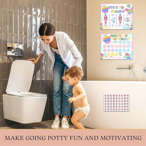 Pop It Potty Training Sticker Chart, 10 Potty Charts with 216 Round Stickers & 1 Instruction Sheet, Potty Reward Sticker Chart for Toddlers Girls - A10 in Saudi Arabia