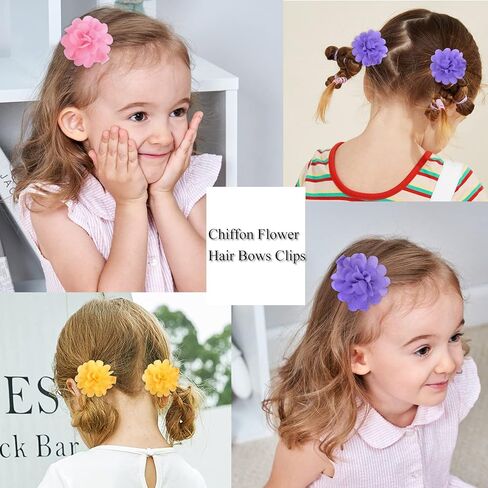 40PCS 2Inch Chiffon Flower Hair Bows Clips for Girls Fully Lined Non Slip Toddler Hair Accessories for Baby Toddler Girls 20 Colors in Pairs in Kuwait